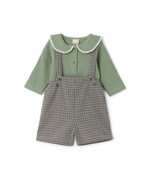 petit main/プティマイン 襟付きロンパース+パンツセット グリ-ン 80