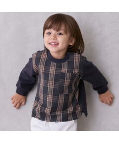 petit main / プティマイン Tシャツ | ﾁｪｯｸﾄﾞｯｷﾝｸﾞ長袖Tｼｬﾂ