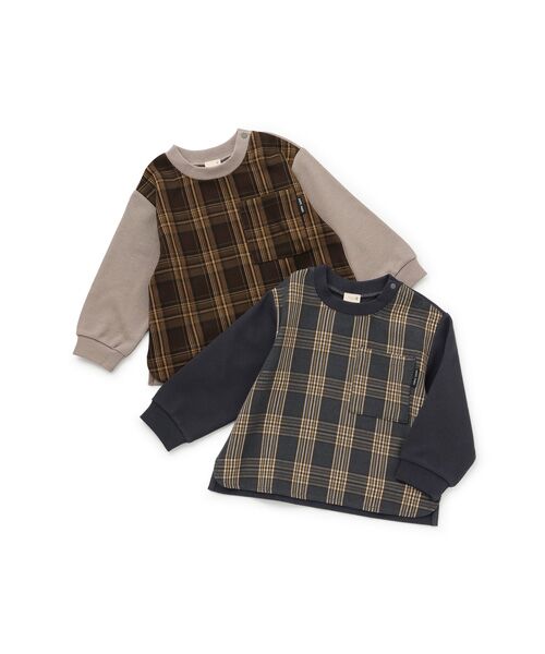 petit main / プティマイン Tシャツ | チェックドッキング長袖Tシャツ | 詳細11