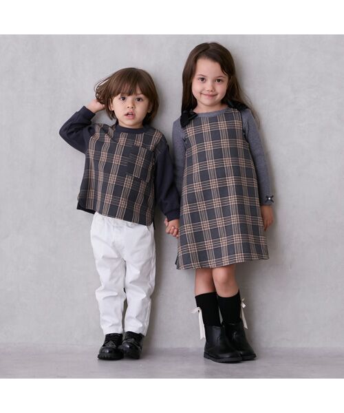 petit main / プティマイン Tシャツ | チェックドッキング長袖Tシャツ | 詳細3