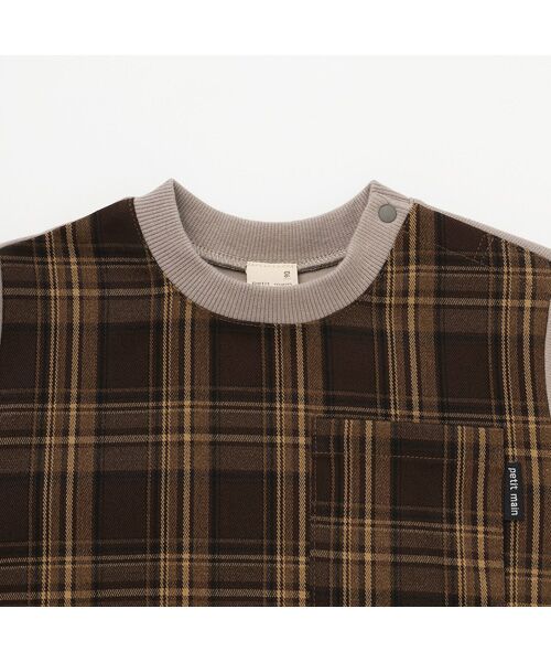 petit main / プティマイン Tシャツ | チェックドッキング長袖Tシャツ | 詳細6