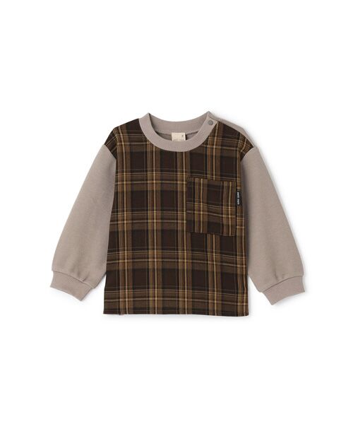 petit main/プティマイン ﾁｪｯｸﾄﾞｯｷﾝｸﾞ長袖Tｼｬﾂ ﾍﾞ-ｼﾞｭ 110