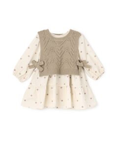 petit main / プティマイン ミニ丈・ひざ丈ワンピース | 【ﾘﾝｸ】ﾍﾞｽﾄ付ﾃｨｱｰﾄﾞﾜﾝﾋﾟｰｽ