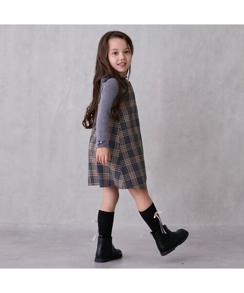 petit main / プティマイン ミニ丈・ひざ丈ワンピース | 【ﾘﾝｸ】肩ﾘﾎﾞﾝｼﾞｬﾝﾊﾟｰｽｶｰﾄ | 詳細5