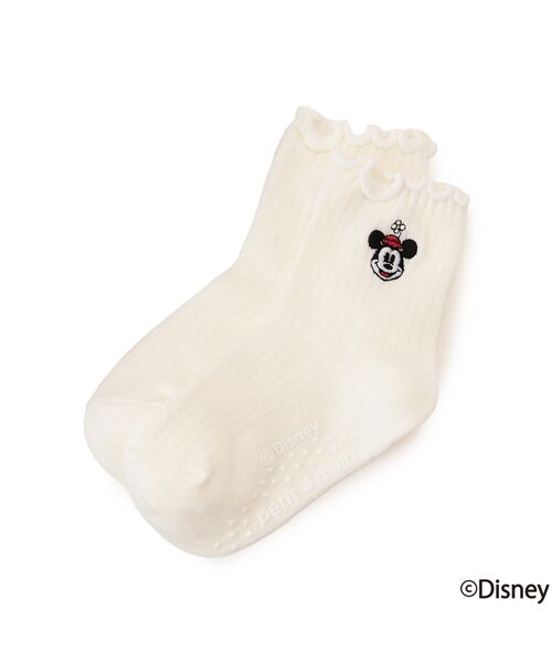petit main/プティマイン 【Disney】ﾐﾆｰ刺繍靴下 ｵﾌﾎﾜｲﾄ L