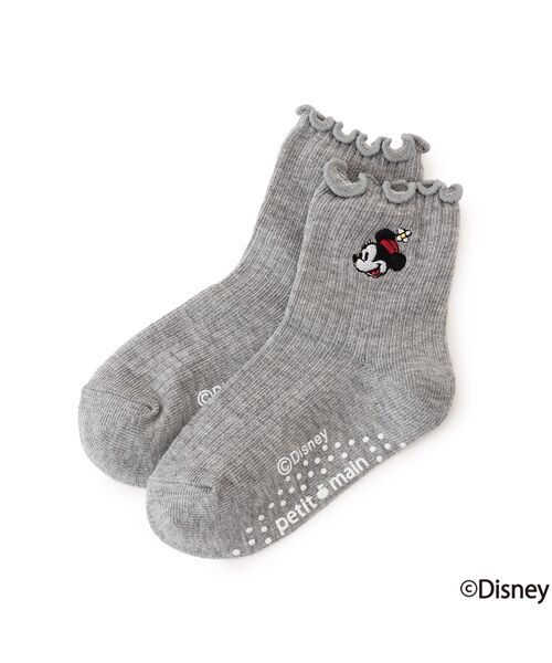 petit main/プティマイン 【Disney】ﾐﾆｰ刺繍靴下 ｸﾞﾚ- M
