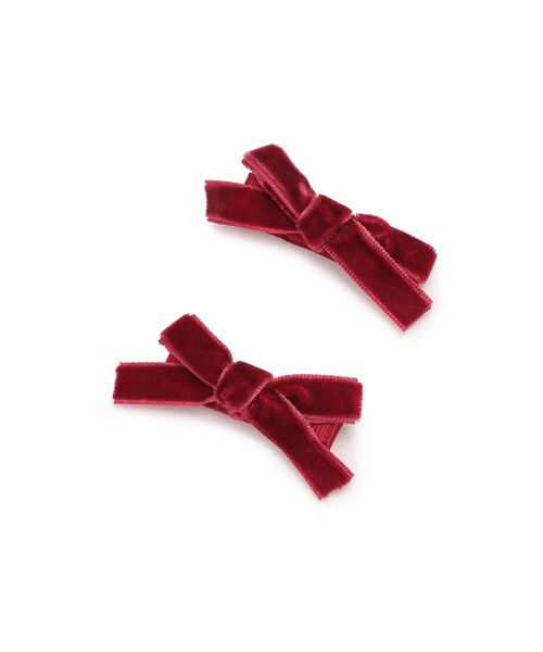 petit main/プティマイン ベロアリボンヘアクリップ2P エンジ F petit main/プティマイン ベロアリボンヘアクリップ2P エンジ F