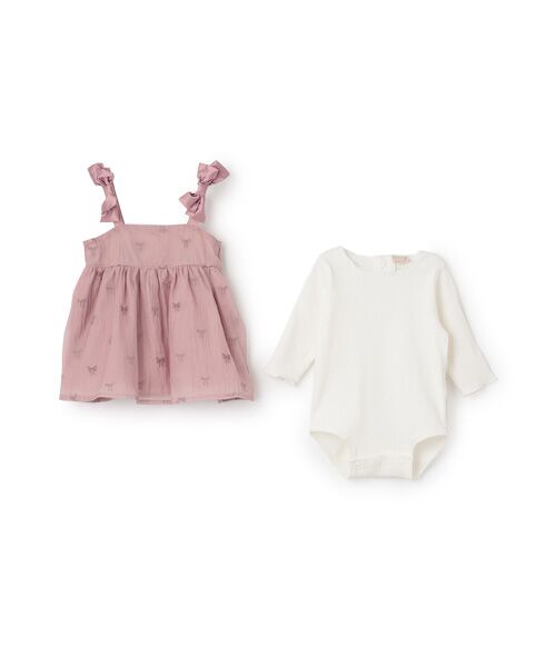 petit main / プティマイン ロンパース | ﾘﾎﾞﾝ刺繍OPｾｯﾄｱｯﾌﾟ | 詳細4