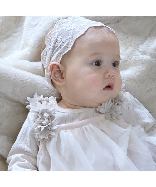 petit main / プティマイン ロンパース | お花ﾁｭｰﾙ長袖OPｾｯﾄ | 詳細1