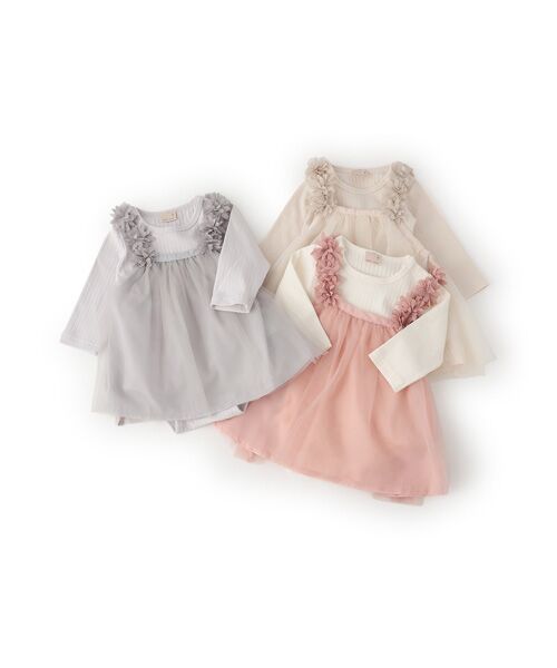 petit main / プティマイン ロンパース | お花ﾁｭｰﾙ長袖OPｾｯﾄ | 詳細12