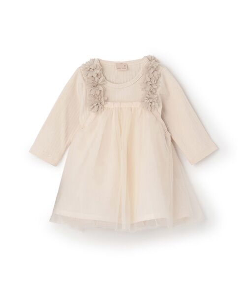 petit main / プティマイン ロンパース | お花ﾁｭｰﾙ長袖OPｾｯﾄ | 詳細2