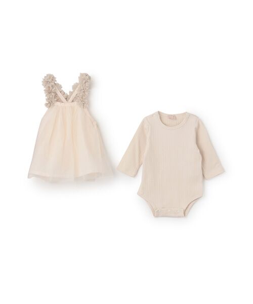 petit main / プティマイン ロンパース | お花ﾁｭｰﾙ長袖OPｾｯﾄ | 詳細4