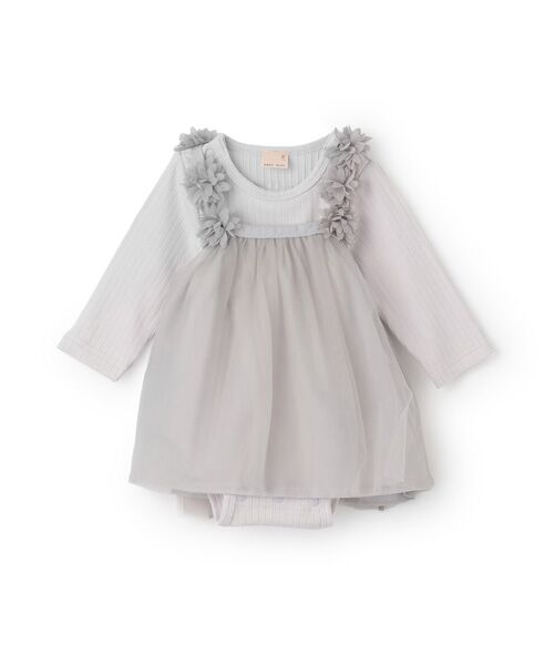 petit main/プティマイン お花ﾁｭｰﾙ長袖OPｾｯﾄ ﾗﾍﾞﾝﾀﾞ- 80