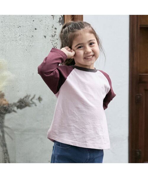 petit main/プティマイン 【ｵｰｶﾞﾆｯｸ】ﾗｸﾞﾗﾝ長袖Tｼｬﾂ ﾋﾟﾝｸ 130