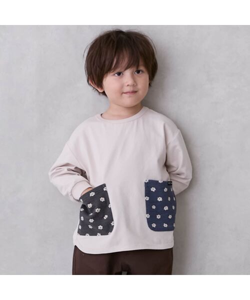 petit main/プティマイン 【ｵｰｶﾞﾆｯｸ】ﾎﾟｹｯﾄ長袖Tｼｬﾂ ｷﾅﾘ 110