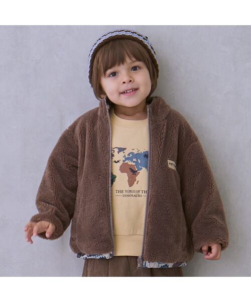 petit main/プティマイン 【撥水加工】柄×ボアブルゾン キャメル 100