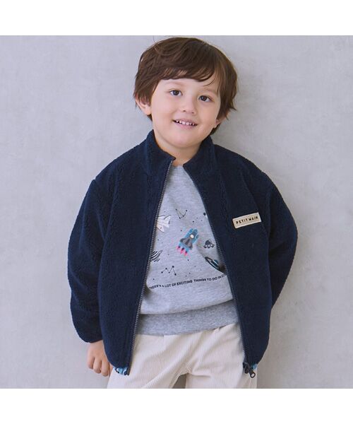 petit main/プティマイン 【撥水加工】柄×ボアブルゾン コン 90