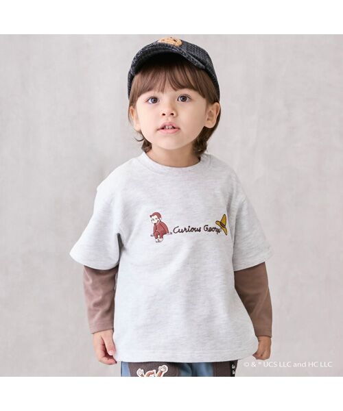 petit main/プティマイン 【おさるのｼﾞｮｰｼﾞ】重ね着長袖ﾄﾚｰﾅｰ ｼﾛﾓｸ 80