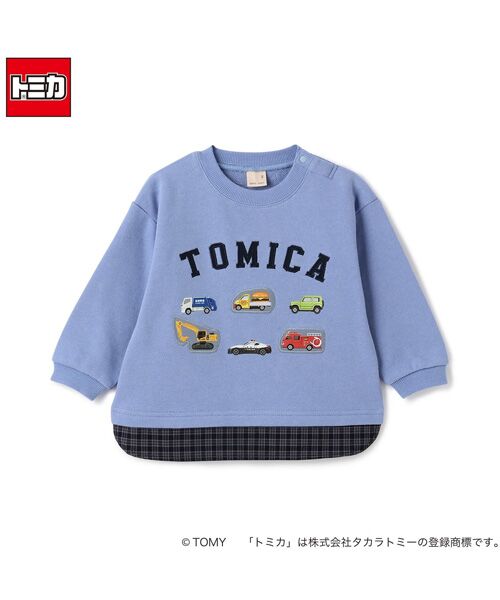 petit main/プティマイン 【TOMICA】裾ﾁｪｯｸﾄﾚｰﾅｰ ﾌﾞﾙ- 100