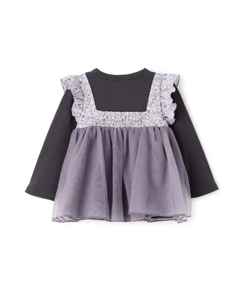 petit main / プティマイン Tシャツ | お花チュールドッキング長袖T | 詳細1