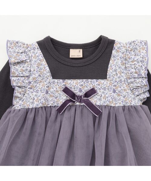 petit main / プティマイン Tシャツ | お花チュールドッキング長袖T | 詳細2