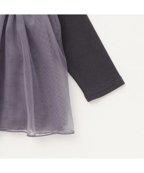 petit main / プティマイン Tシャツ | お花チュールドッキング長袖T | 詳細3