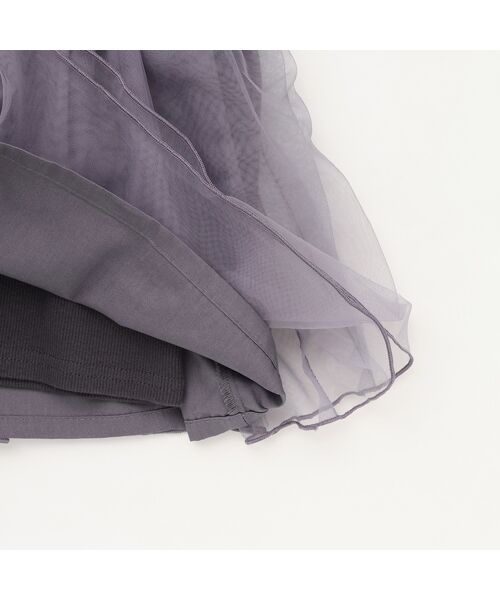 petit main / プティマイン Tシャツ | お花チュールドッキング長袖T | 詳細4