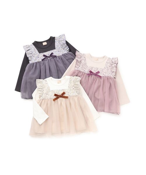 petit main / プティマイン Tシャツ | お花チュールドッキング長袖T | 詳細6