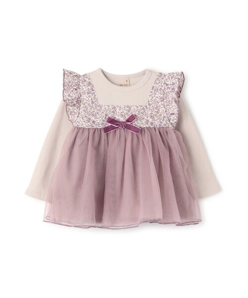 petit main/プティマイン お花ﾁｭｰﾙﾄﾞｯｷﾝｸﾞ長袖T ﾋﾟﾝｸ 130