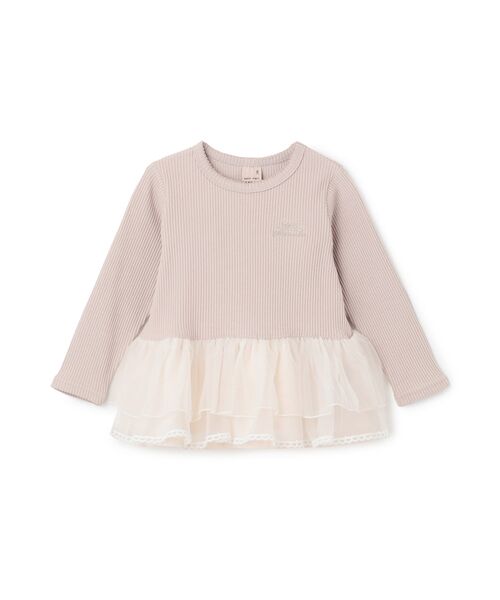 petit main/プティマイン ﾁｭｰﾙﾍﾟﾌﾟﾗﾑﾛｺﾞ長袖Tｼｬﾂ L･ﾋﾟﾝｸ 80