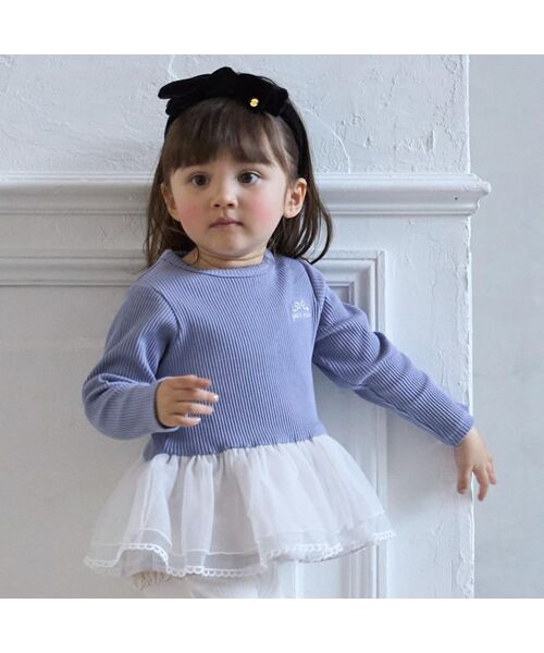 petit main/プティマイン ﾁｭｰﾙﾍﾟﾌﾟﾗﾑﾛｺﾞ長袖Tｼｬﾂ L･ﾌﾞﾙ- 130