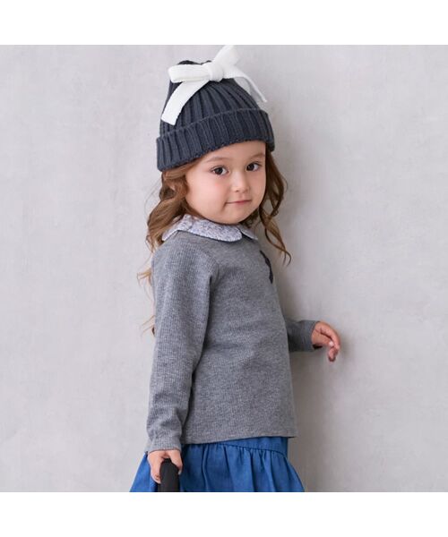 petit main / プティマイン Tシャツ | 衿付きリボン長袖Tシャツ | 詳細1