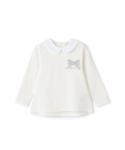petit main/プティマイン 衿付きリボン長袖Tシャツ アイボリ- 110
