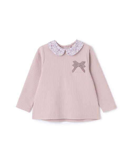 petit main/プティマイン 衿付きリボン長袖Tシャツ L･ピンク 130