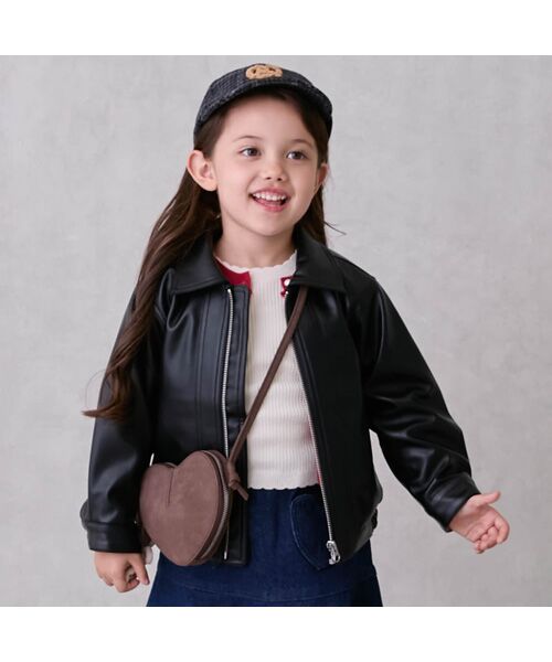 petit main / プティマイン レザーブルゾン・ジャケット | 【ﾘﾝｸ】ﾌｪｲｸﾚｻﾞｰｼﾞｬｹｯﾄ | 詳細1