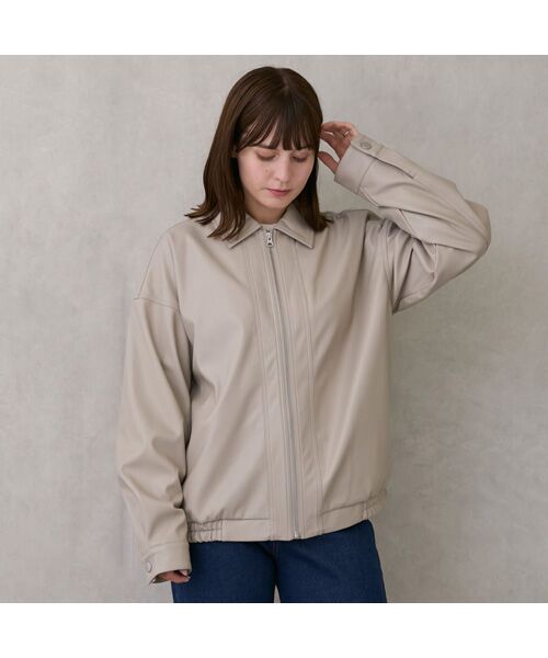 petit main / プティマイン レザーブルゾン・ジャケット | 【ﾘﾝｸ】ﾌｪｲｸﾚｻﾞｰｼﾞｬｹｯﾄ | 詳細4