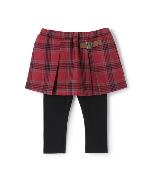 petit main/プティマイン 【リンク】チェックレギ付きスカート アカ 100