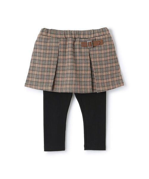 petit main/プティマイン 【リンク】チェックレギ付きスカート チャ 100