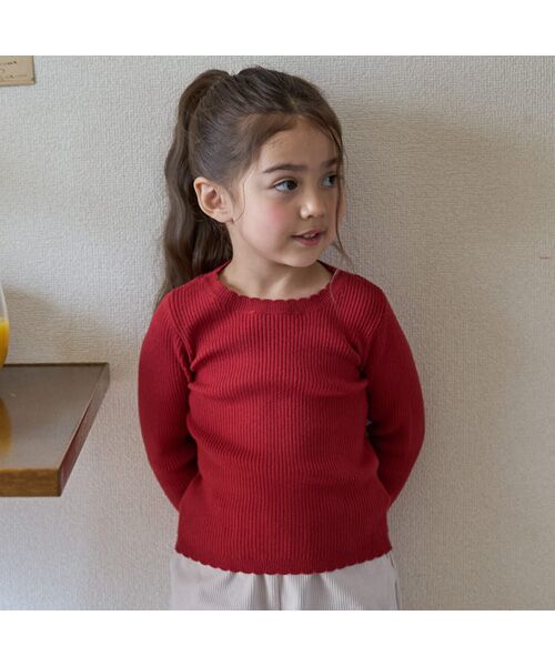 petit main/プティマイン 【リンク/フワモチット】リブニット アカ 100