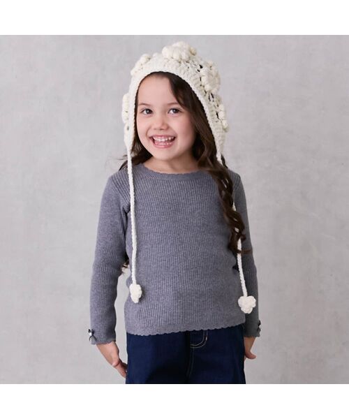 petit main/プティマイン 【リンク/フワモチット】リブニット TOP･グレ- 120