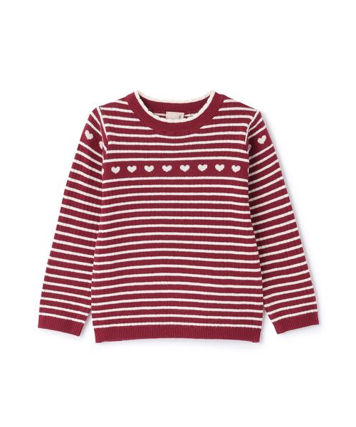 petit main/プティマイン 【フワモチット】ハートリブニット アカ 100