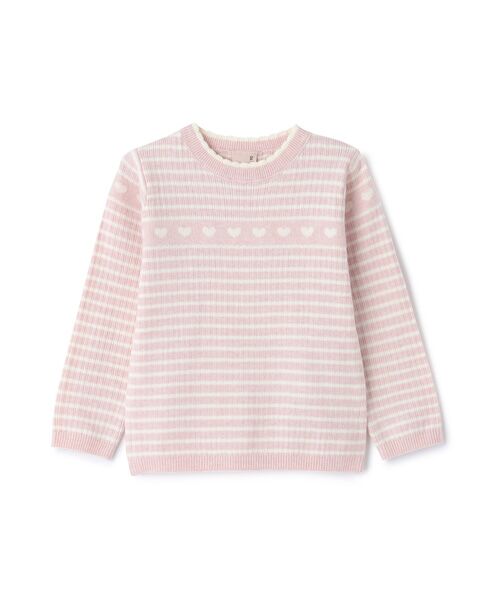 petit main/プティマイン 【フワモチット】ハートリブニット L･ピンク 100