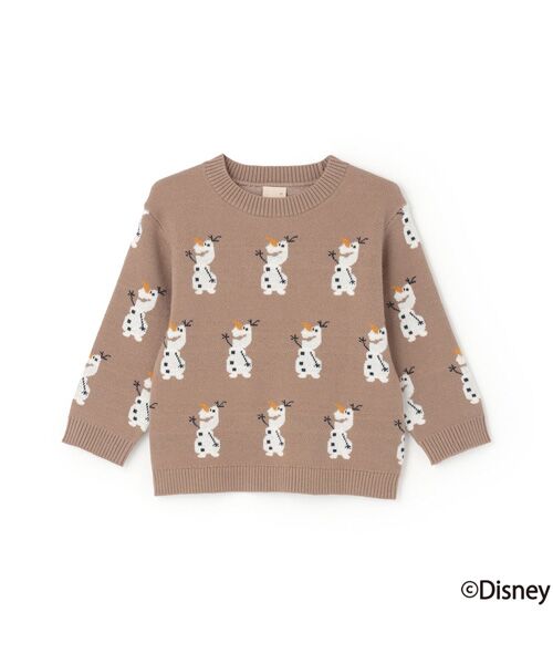petit main/プティマイン 【Disney】オラフ総柄ニット モカチャ M