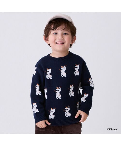 petit main/プティマイン 【Disney】オラフ総柄ニット コン L