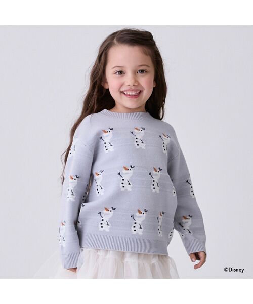 petit main/プティマイン 【Disney】オラフ総柄ニット L･グレ- M
