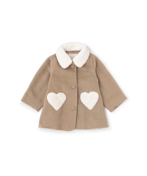 petit main/プティマイン ファー襟ハートポケットコート ベ-ジュ 90
