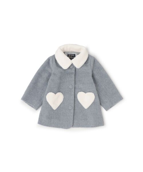 petit main/プティマイン ファー襟ハートポケットコート グレ- 120