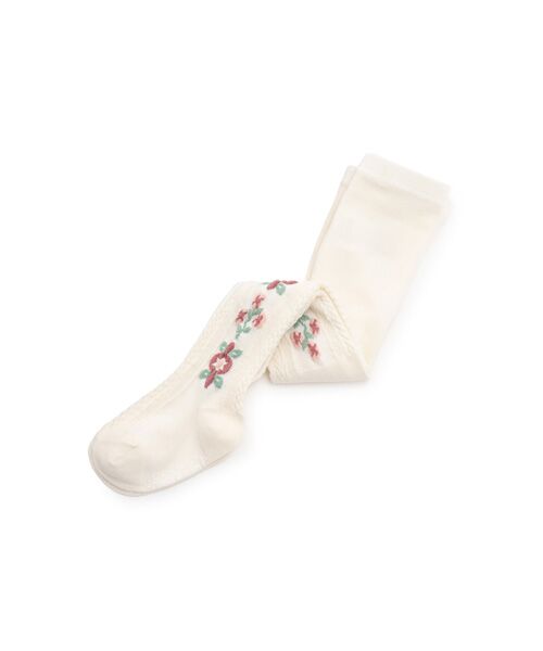petit main/プティマイン フラワージャガードタイツ オフホワイト 120