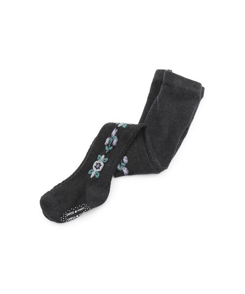 petit main/プティマイン フラワージャガードタイツ チャコ-ル 90
