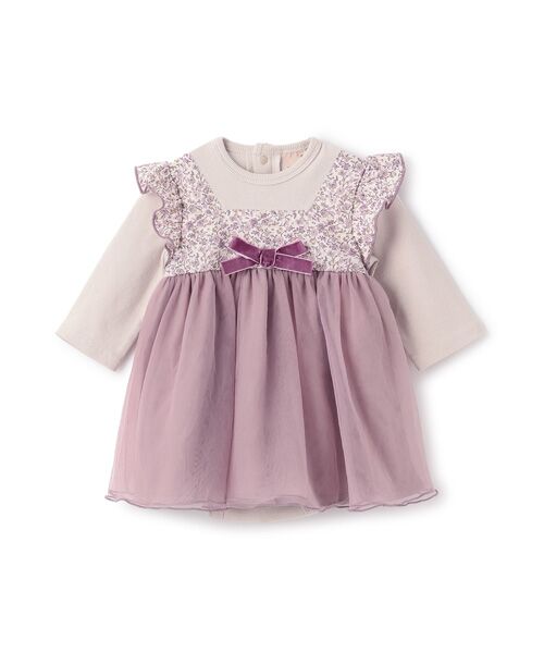 petit main/プティマイン お花チュールドッキングOPロンパース ピンク 80